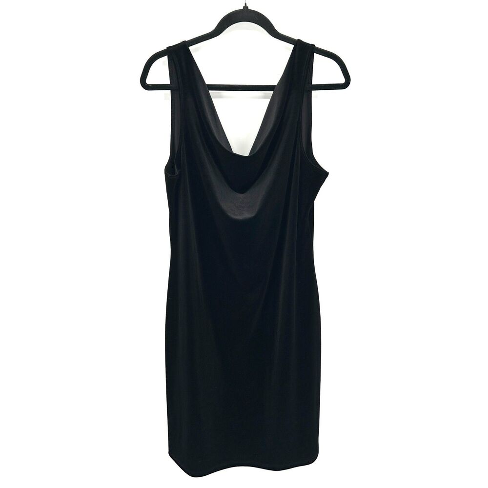 MARINA Black Velvet Cowl Neck V-Back Bodycon Sheath Mini Cocktail Dress Size 12